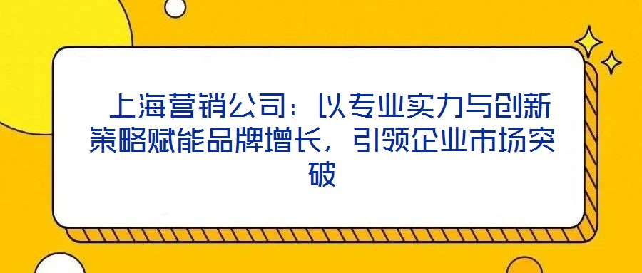  上海營銷公司：以專業(yè)實(shí)力與創(chuàng)新策略賦能品牌增長，引領(lǐng)企業(yè)市場突破
