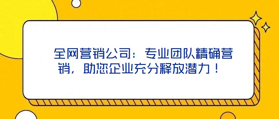  全網(wǎng)營(yíng)銷公司：專業(yè)團(tuán)隊(duì)精確營(yíng)銷，助您企業(yè)充分釋放潛力！